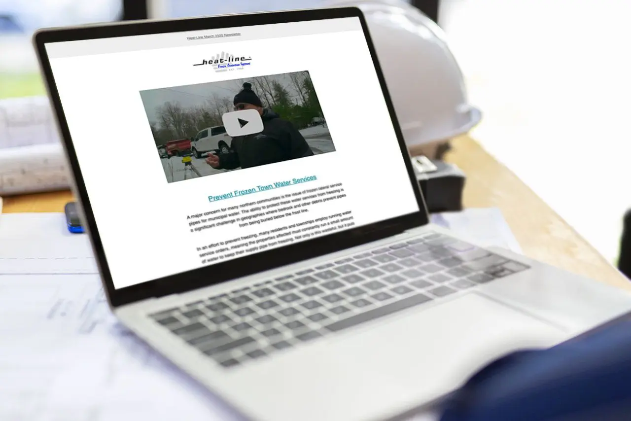 Heat-Line prevent frozen town water services blog on laptop screen